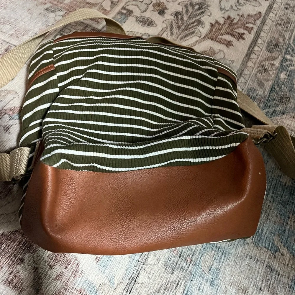 Madden Girl Backpack Green White Striped Fabric Bag